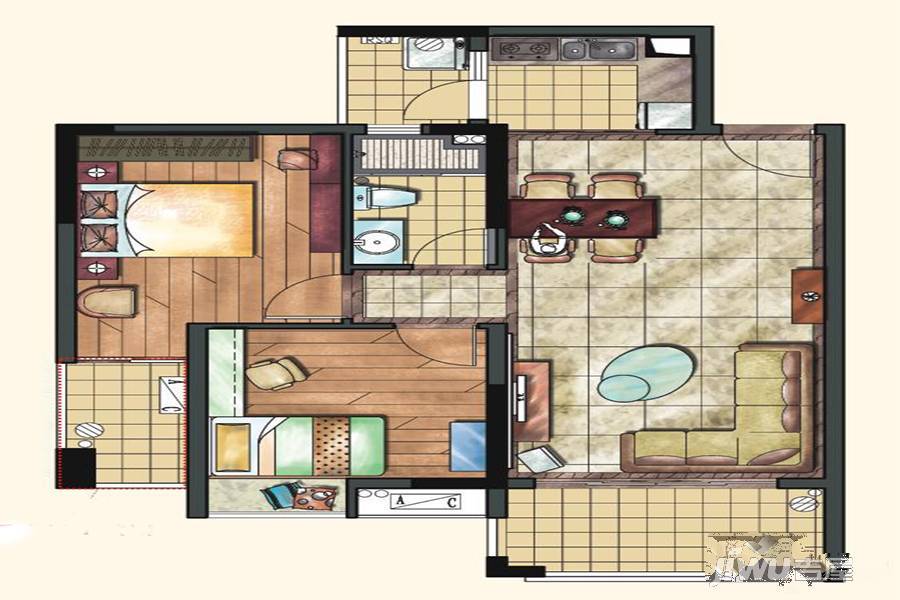 双城蓝岸2室2厅1卫73.9㎡户型图