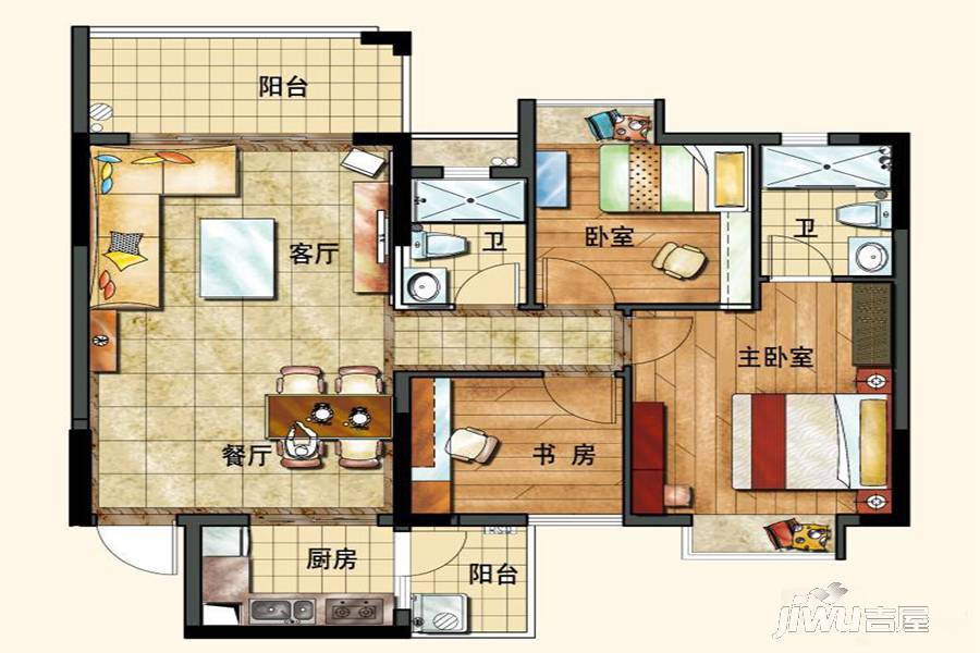 双城蓝岸3室2厅2卫96㎡户型图