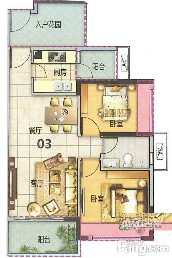 东方玫瑰园2室1厅1卫80.3㎡户型图