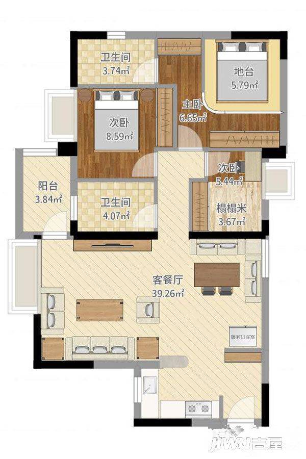 南湾豪庭3室2厅2卫109㎡户型图