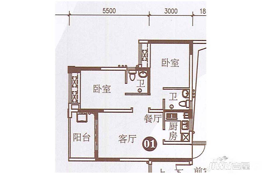 德瑞花园2室2厅2卫67㎡户型图