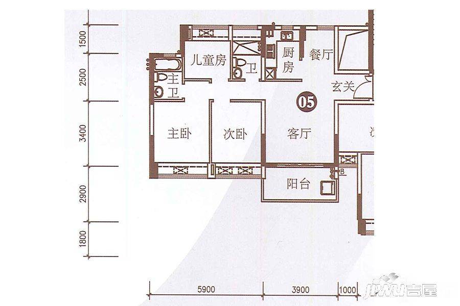 德瑞花园3室2厅2卫89㎡户型图