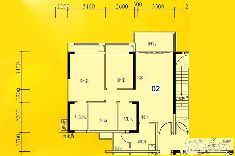 锦绣国际花城3室2厅2卫95.8㎡户型图