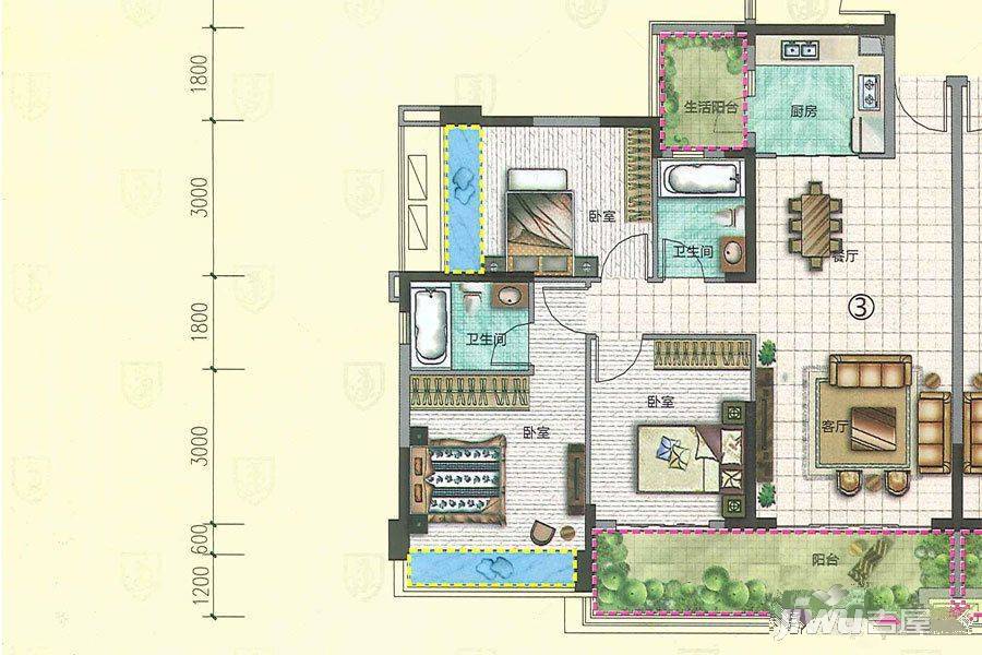 富元·君澳豪庭3室2厅2卫118.1㎡户型图