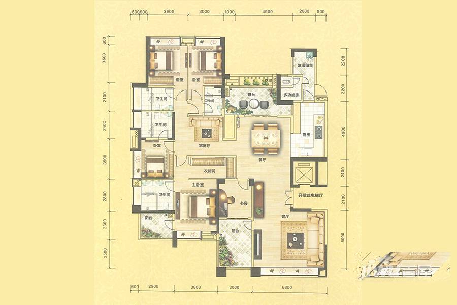 中山龙山华府5室3厅4卫276㎡户型图