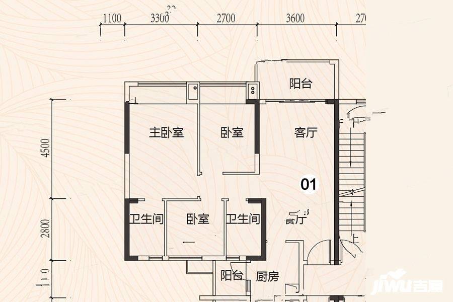 锦绣国际花城3室2厅2卫94㎡户型图