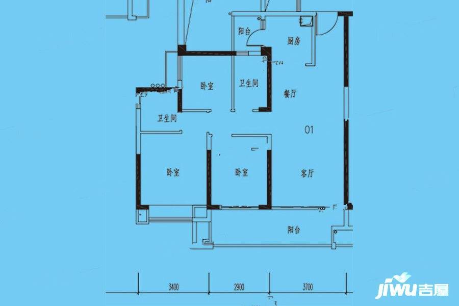 锦绣国际花城3室2厅2卫108.8㎡户型图