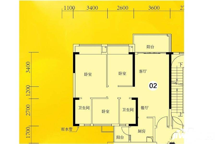 锦绣国际花城3室2厅2卫94.9㎡户型图