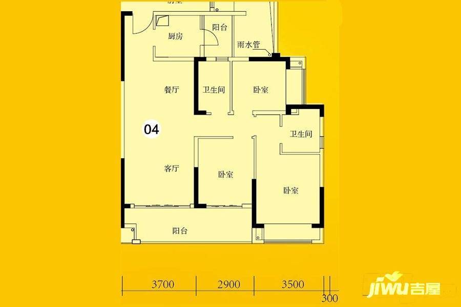 锦绣国际花城3室2厅2卫111㎡户型图