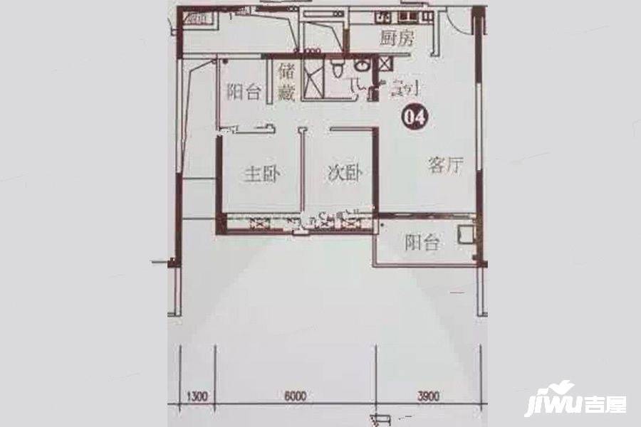 德瑞花园2室2厅1卫87㎡户型图