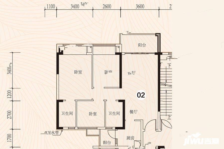 锦绣国际花城3室2厅2卫94.9㎡户型图