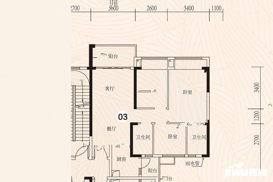 锦绣国际花城3室2厅2卫95㎡户型图