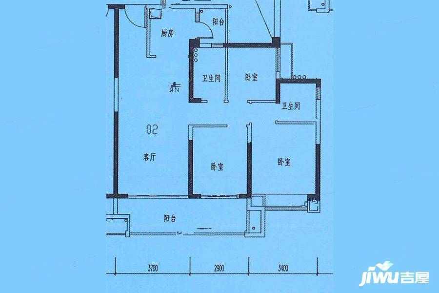 锦绣国际花城3室2厅2卫108㎡户型图