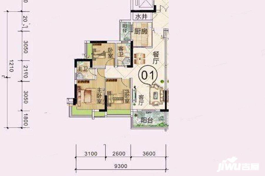 爱琴半岛3室2厅2卫90.1㎡户型图