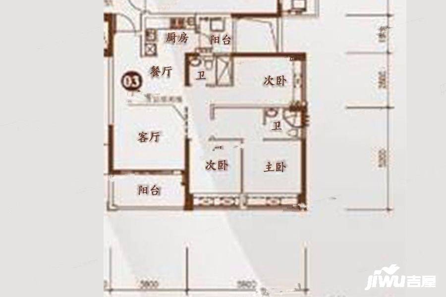 德瑞花园3室2厅2卫95㎡户型图