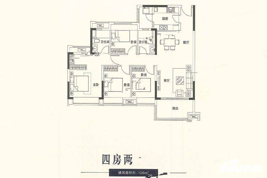 融创溪湾首府4室2厅2卫126㎡户型图