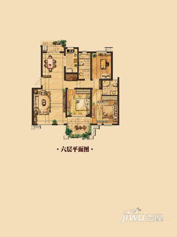 玉湖新城二期上海人家3室2厅1卫110㎡户型图