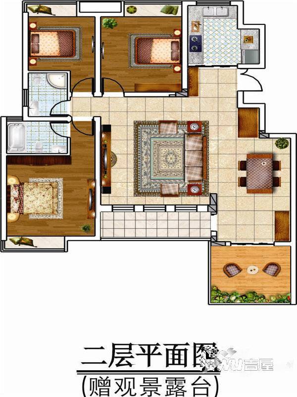 金色外滩3室2厅2卫132㎡户型图