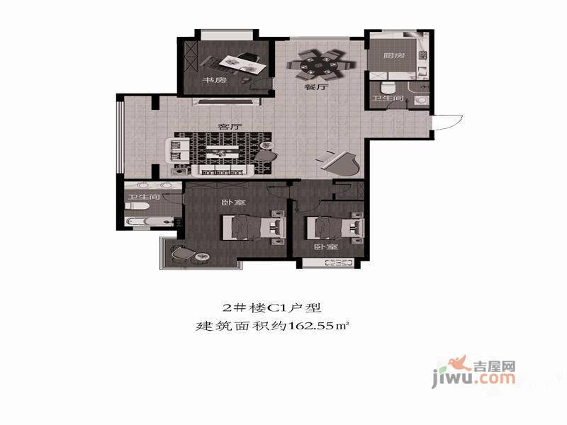 奥林国际2室2厅2卫128.9㎡户型图