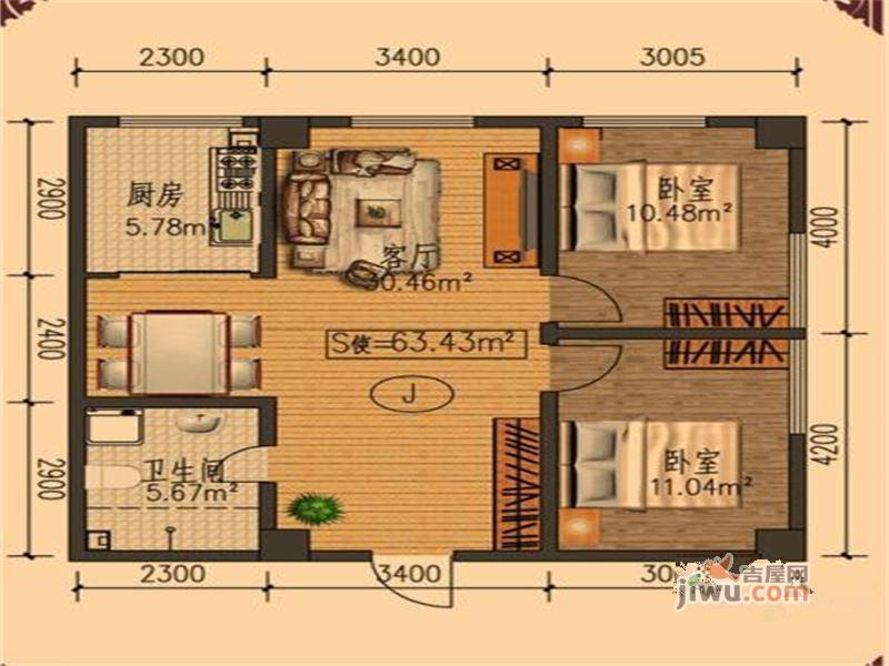 天正温泉公馆1室1厅1卫62.1㎡户型图