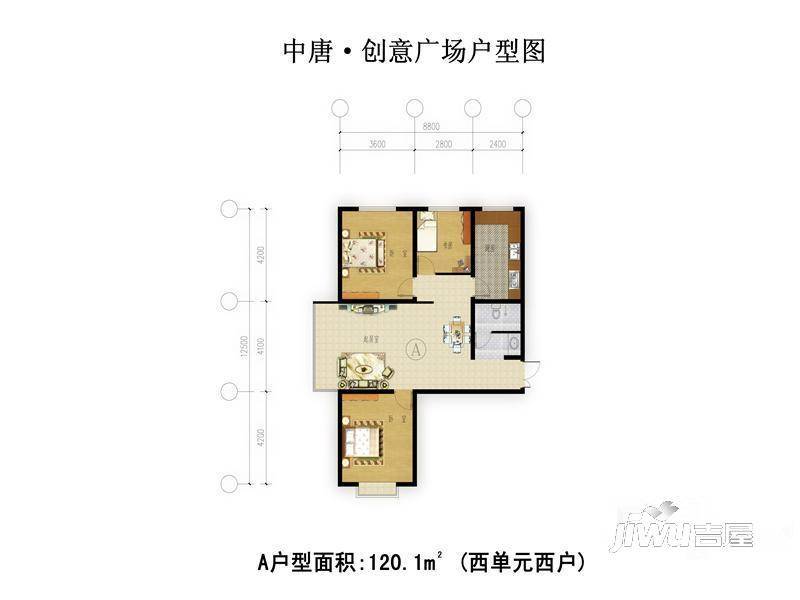 中唐创意广场3室2厅2卫116.3㎡户型图