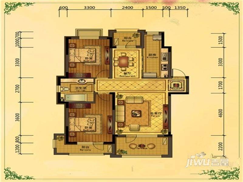 香缇溪谷3室2厅1卫151㎡户型图