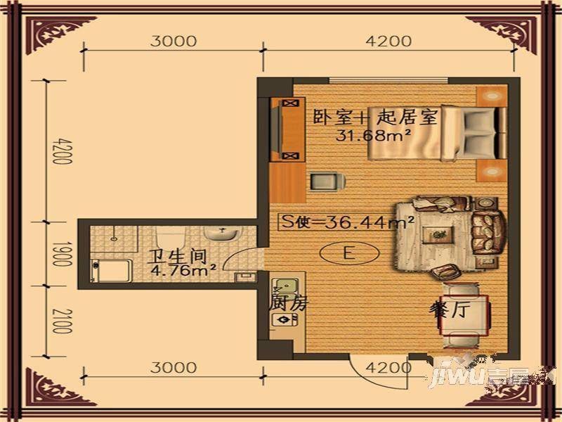 天正温泉公馆1室1厅1卫62.1㎡户型图