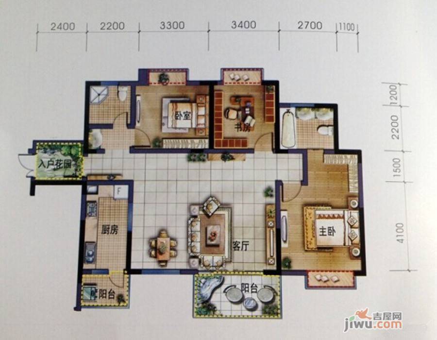 水木清华3室2厅2卫133.6㎡户型图