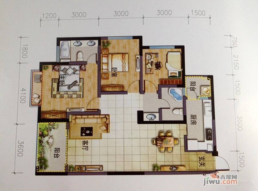 水木清华3室2厅2卫118.1㎡户型图