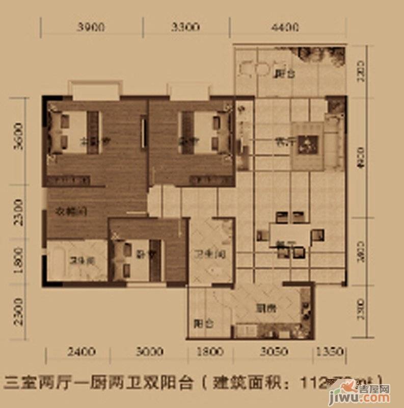 海天名城3室2厅2卫113.5㎡户型图