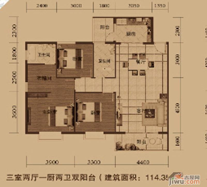 海天名城3室2厅2卫113.5㎡户型图