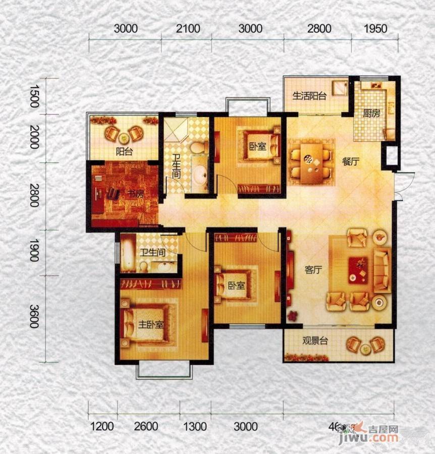 吉塬南城水乡3室2厅2卫136.9㎡户型图