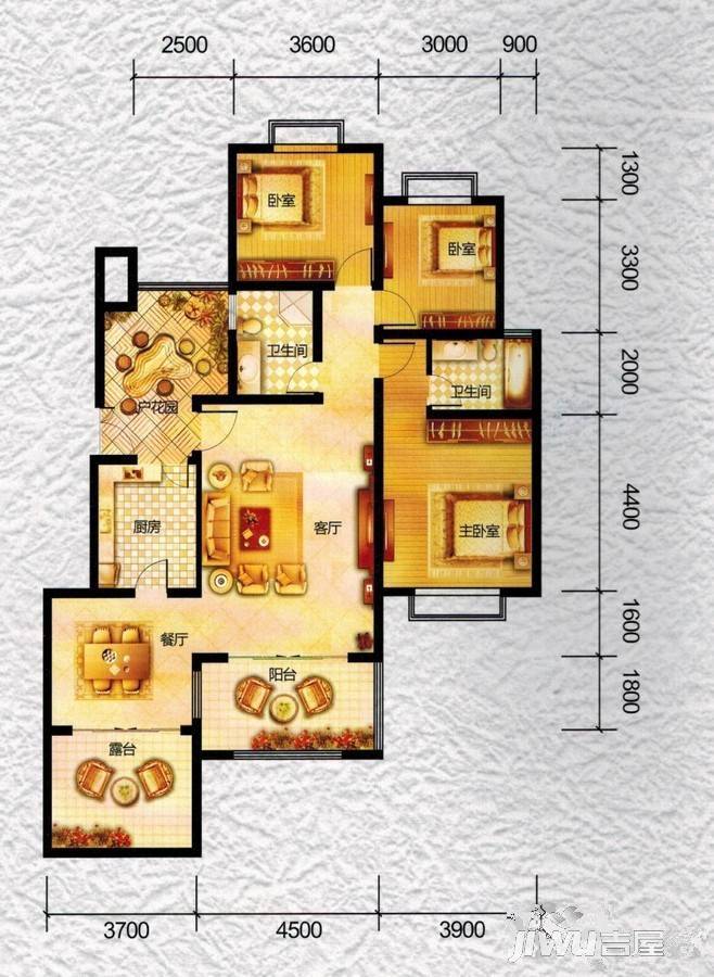 吉塬南城水乡3室2厅2卫137.3㎡户型图