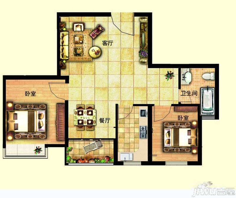 富瑞雅轩2室2厅1卫78㎡户型图