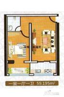 华辉幸福苑1室1厅1卫59.2㎡户型图