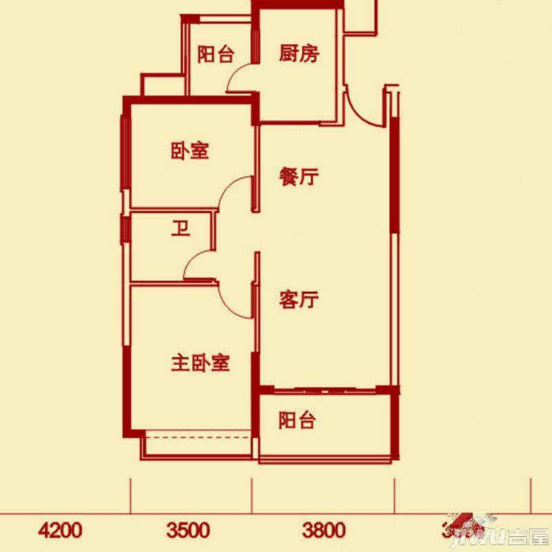 恒大名都2室2厅1卫89.9㎡户型图