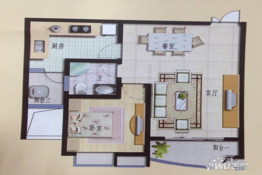 瓷都名府1室2厅1卫71㎡户型图