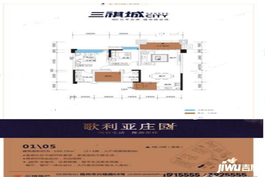 阳光100三祺城3室2厅2卫100㎡户型图