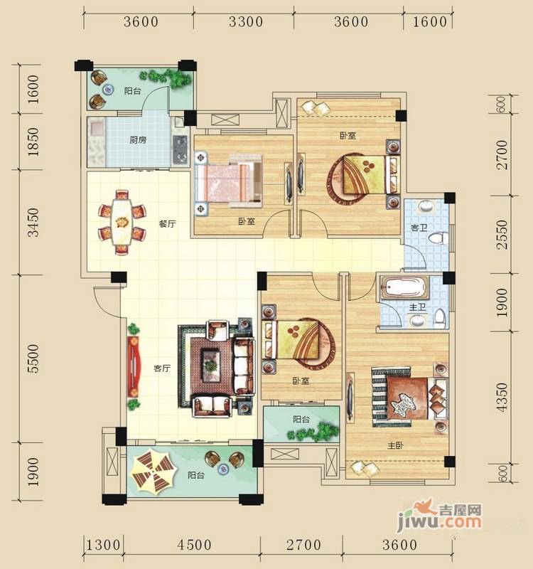 碧园未来城4室2厅2卫135㎡户型图