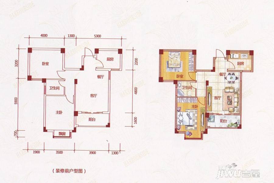 君临天下2室2厅1卫75.7㎡户型图