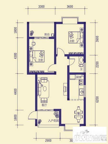 龙胤财富广场2室2厅1卫82.4㎡户型图