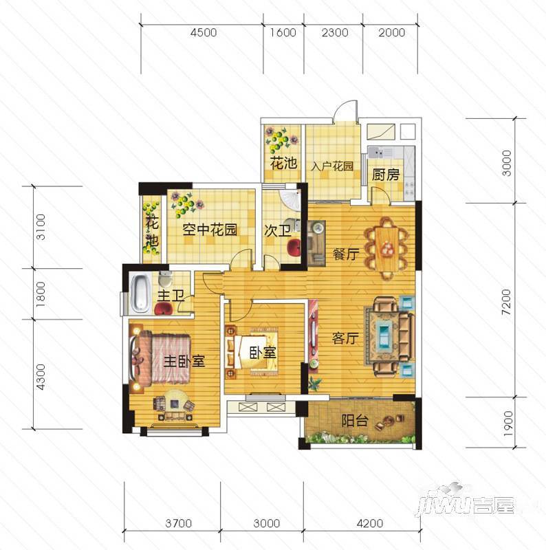 东信华府2室2厅2卫107.9㎡户型图