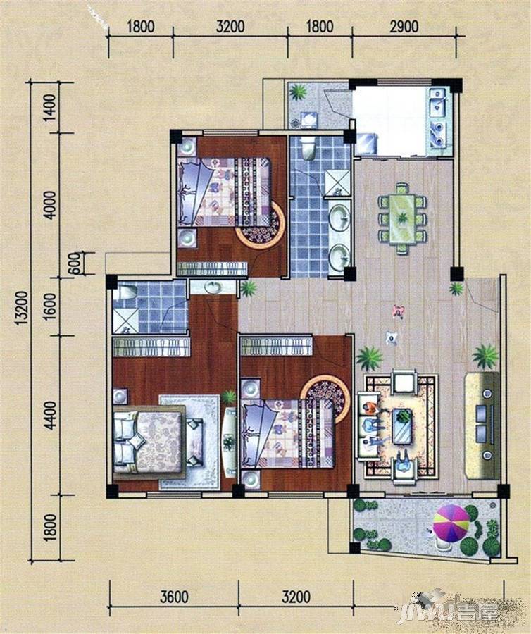 世纪花园3室2厅2卫119.9㎡户型图