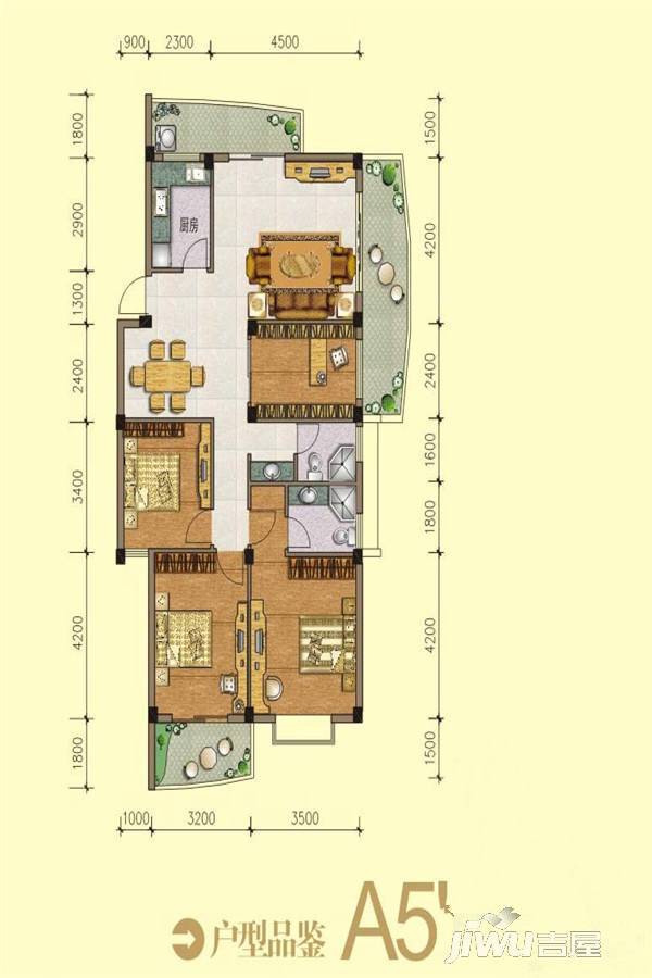 宏源大景城4室3厅3卫127.8㎡户型图