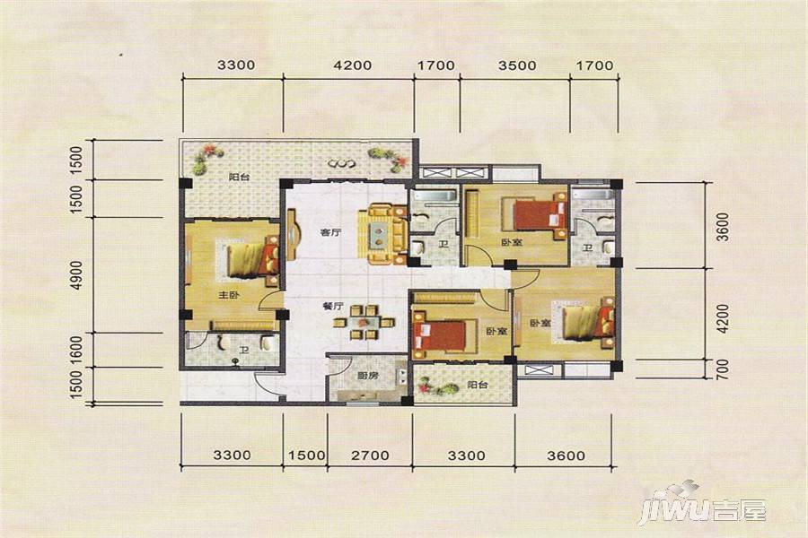 龙庭一品4室2厅3卫148㎡户型图