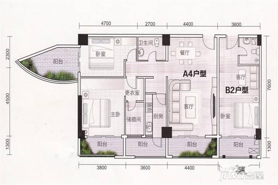 伟业大厦2室2厅1卫137.1㎡户型图