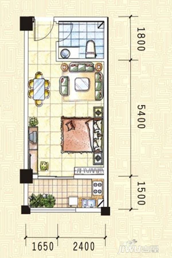 龙鑫新城龙州商业广场1室1厅1卫41㎡户型图