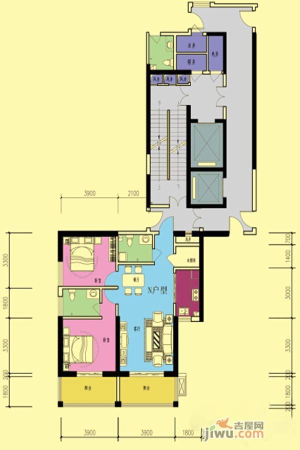 正大东方名城2室2厅2卫109.7㎡户型图