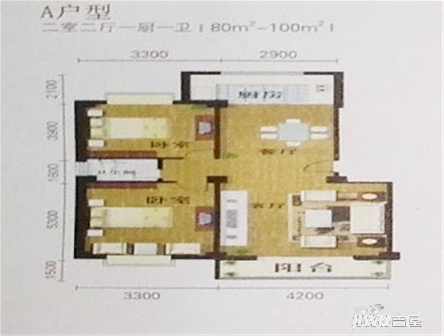 华港兴居2室2厅1卫85㎡户型图