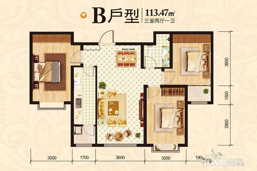 天宝名都3室2厅1卫113.5㎡户型图